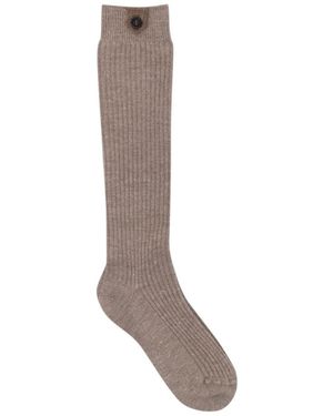 Brunello Cucinelli Metallic-Threading Ribbed-Knit Socks - Brown