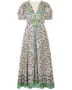 Saloni Printed Silk Dress - White