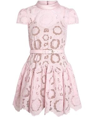 Self-Portrait Belted Guipure Lace Mini Dress - Pink