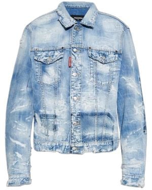 DSquared² Vintage Effect Distressed Denim Jacket - Blue