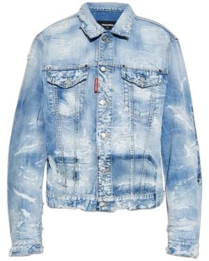 DSquared² Vintage Effect Distressed Denim Jacket - Blue