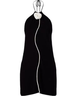 FARM Rio Floral-Appliqué Halterneck Minidress - Black