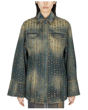 Blumarine Stud-Design Old-Washed Denim Jacket - Green