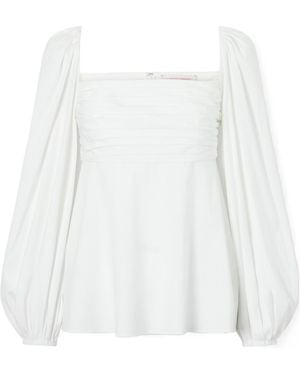 Carolina Herrera Square-Neck Long-Sleeve Blouse - White