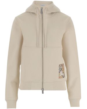 Burberry Ekd Patch Zip-Up Hoodie - Natural
