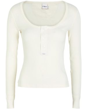Chloé Logo-Appliquéd Cotton Henley Top - White