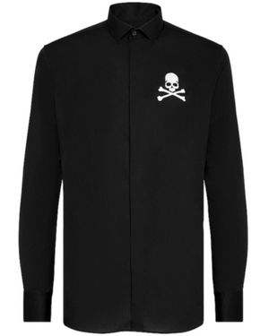 Philipp Plein Skull Logo Long-Sleeved Shirt - Black