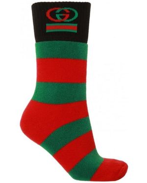 Gucci Contrast-Color Striped Knitted Socks - Red