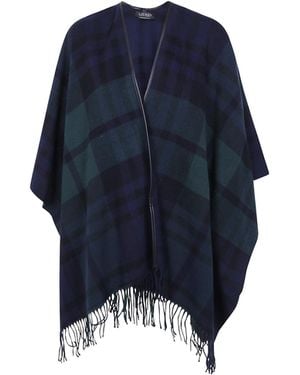 Ralph Lauren 'Ruana' Fringes Poncho - Blue
