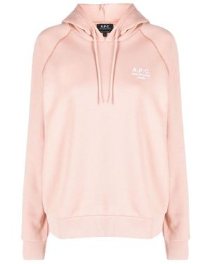 A.P.C. Logo-Embroidered Drawstring Hoodie - Pink
