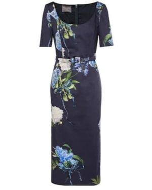 Monique Lhuillier Floral Poplin Midi Dress - Blue