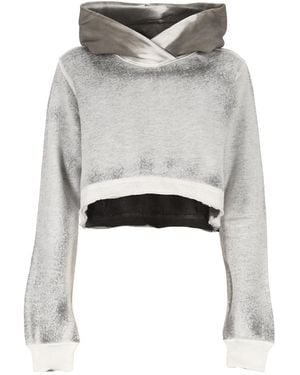 Thom Krom Cropped Spray Hooded Jumper - Grey