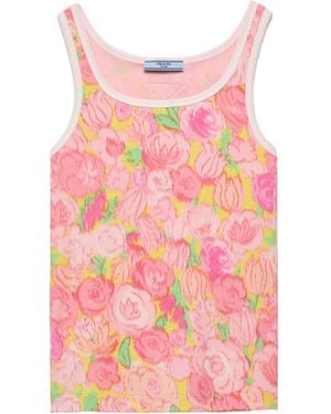 Prada Printed Ribbed Knit Cotton Tank Top - Pink