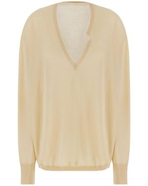 Quira Asymmetric V-Neck Knitted Sweater - Natural
