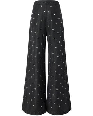 Pinko Eyelet-Embellished Wide Leg Trousers - Black