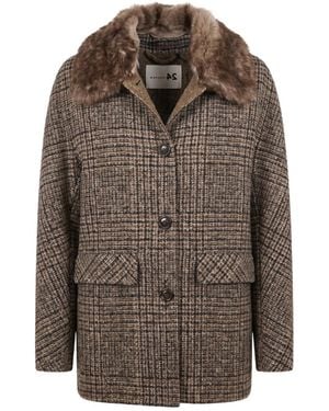 Manzoni 24 Checked Fur-Collar Coat - Brown