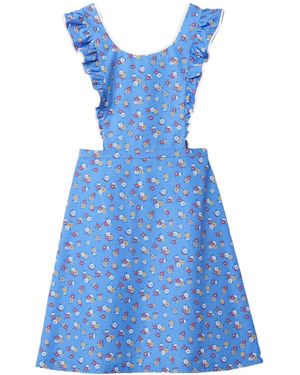 Miu Miu Cotton Floral Pinafore Midi Dress - Blue