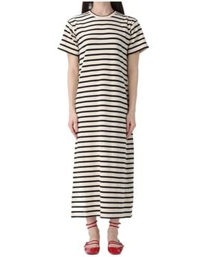 Jil Sander Striped Short Sleeve Dress - White