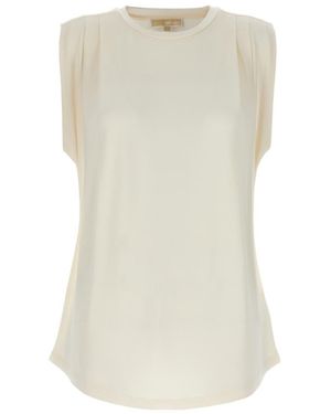 Michael Kors Michael Crewneck Pleated Sleeveless Top - Natural