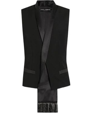 Dolce & Gabbana Satin-Lapel Sleeveless Vest - Black