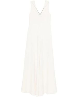 Brunello Cucinelli V-Neck Sleeveless Maxi Dress - White