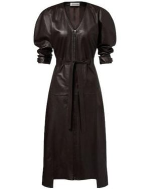 Victoria Beckham Leather Midi Dress - Black