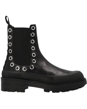 McQueen Stack Chelsea Eyelet Detailed Boots - Black