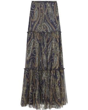 Etro Paisley-Print Tiered Maxi Skirt - Gray