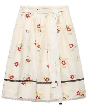 Prada Floral Print Linen Skirt - Natural