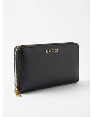 Gucci Logo Lettering Zip-Around Wallet - Black