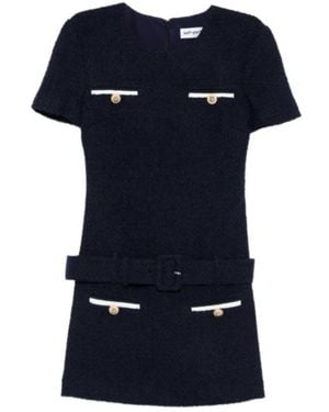 Self-Portrait Belted Tweed Mini Dress - Blue