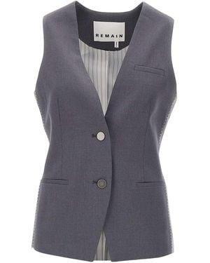 REMAIN Birger V-Collar Button Vest - Blue