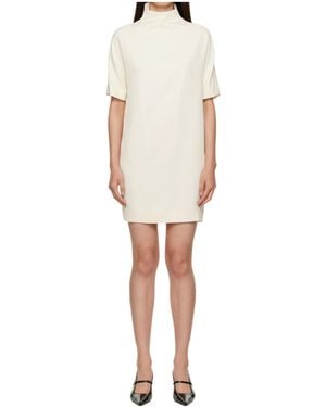 Loulou de Saison Elton Mock-Neck Short-Sleeve Dress - White