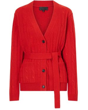 Nili Lotan Tirza Belted Cable-Knit Cashmere Cardigan - Red
