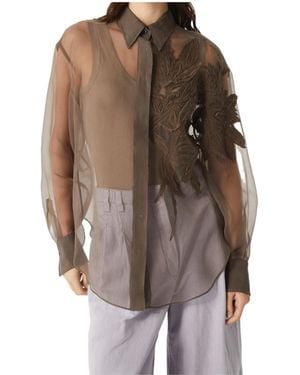 Brunello Cucinelli Herbarium Appliqué Crispy Satin Shirt - Brown