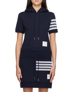 Thom Browne Short-Sleeved Drawstring Hoodie - Blue