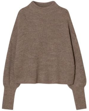 Closed Ribbed-Knit Mock-Neck Jumper - Brown