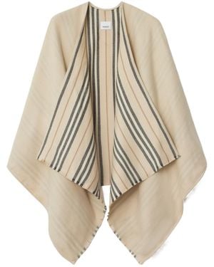 Burberry Reversible Signature Stripe Wool Shawl - Natural
