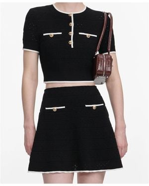 Self-Portrait Pointelle Mini Knitted Skirt - Black