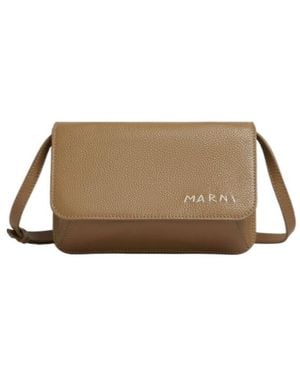 Marni Leather Shoulder Bag With Mending - Brown