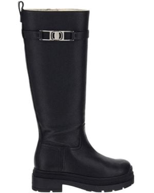 Ferragamo Vara Chain Knee-High Boots - Black