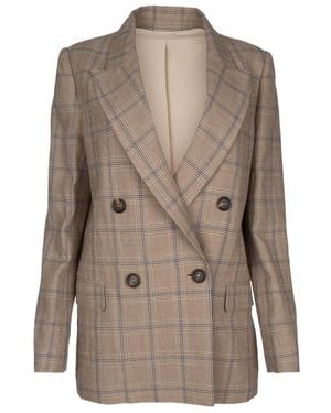 Brunello Cucinelli Checked Double-Breasted Blazer - Brown