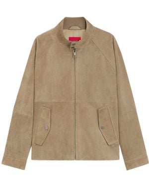 BOSS Long-Sleeved Stand-Up Collar Leather Jacket - Natural