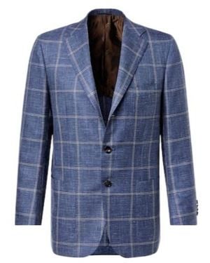 Kiton Checked Cashmere, Wool, Silk, And Linen Blazer - Blue