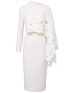 Oscar de la Renta Cape-Detail Wool-Blend Midi Dress - White