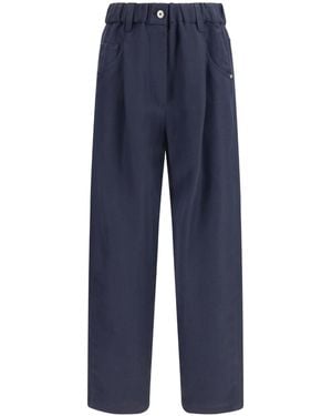 Brunello Cucinelli Elasticated Waist Straight Leg Trousers - Blue