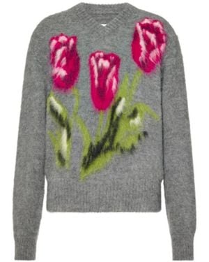 Maison Margiela Floral Intarsia Knitted Jumper - Grey
