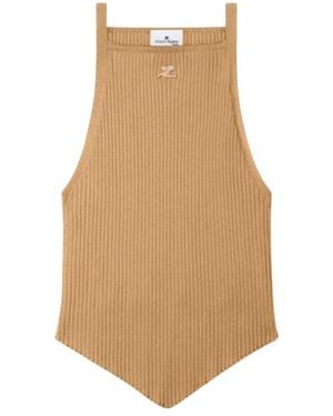 Courreges Fine-Ribbed Square-Neck Sleeveless Top - Natural