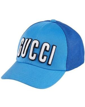 Gucci Logo-Embroidered Mesh Cap - Blue