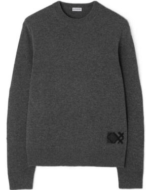 Burberry Checked Crewnck Knitted Sweater - Gray